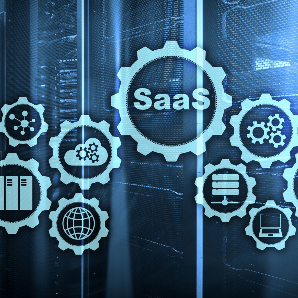 Image showing cogs with different technology symbols in them such as SaaS, cogs and a globe